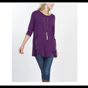 42POPS Eggplant colored Tunic with zipper accents
